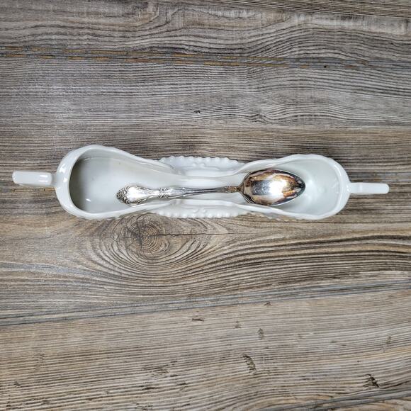 Vintage Spoon Holder, Buffet Silverware Holder, White Double Handle, Floral - Picture 6 of 6